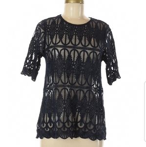 Anthropologie En Elle Navy Blue Lace Blouse